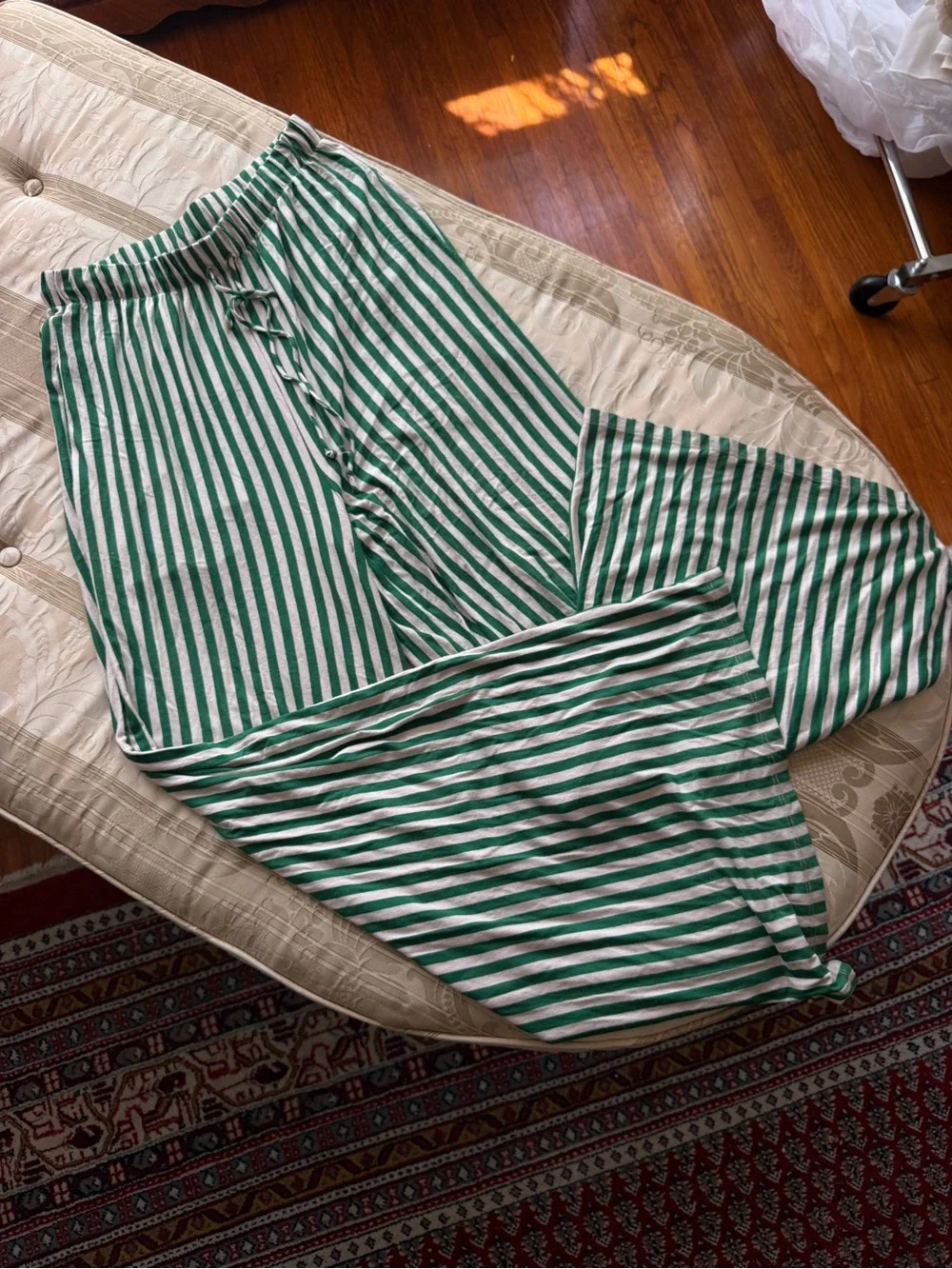 Green and White Striped Lounge Pants